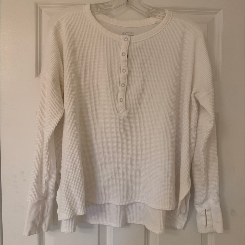 Offline by Aerie Waffle Knit Long Sleeve Top - White